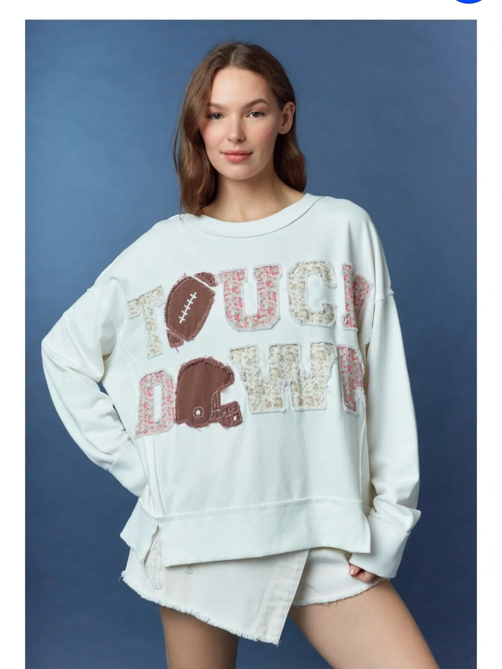 W2-🏈🌸 (SHIPPED 8/6) Peach Love California Cream 'Touchdown' Graphic Pullover
